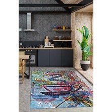 Homshtag Kahve Tablosu Çok Renki Mutfak Halısı Kahve Fiğürlü Sanatsal Halı Modern Genç Odası Halısı