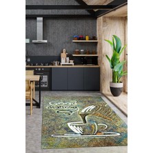 Homshtag Günaydın Yeşil Renki Halı Kahve Desenli Mutfak Halısı Sanatsal Salon Halısı Kahveli Halı
