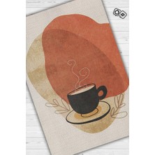Homshtag Soyut Bir Yudum Minimal Mutfak Halısı Kahve Figürlü Salon Halısı Bej Turuncu Soft Halı
