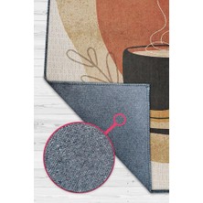 Homshtag Soyut Bir Yudum Minimal Mutfak Halısı Kahve Figürlü Salon Halısı Bej Turuncu Soft Halı