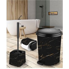 Elif Plastik Granit Desenli Banyo Seti (7 Lt Çöp Kovası+Tuvalet Fırçası+Tuvalet Kağıtlığı)