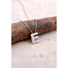 Sümer Telkari E Harfi Rodyumlu Gümüş Kolye 7855