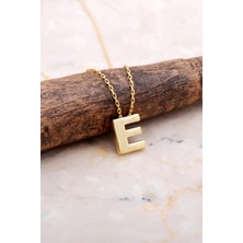 Sümer Telkari E Harfi Altın Kaplama Gümüş Kolye 7856