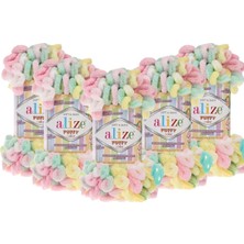 Alize Puffy Color 5'li Paket El Örgü İpliği 100 gr 9 mt Mikropolyester Renkli Yumuşak İplik 5862
