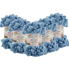 Alize Puffy El Örgü Ipliği 5'li Paket - 280 Açık Kot Mavi - 100 Gr. 9 Mt. Parmak Örgü Ipi