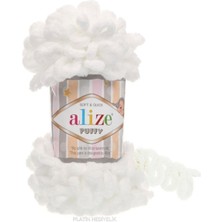 Alize Puffy 55 Beyaz El Örgü Iplikleri 100 Gr Mikropolyester Yumuşak ve Hızlı Örgü Malzemesi