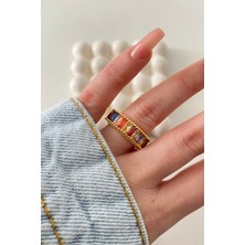 Ressia Renkli Baget Zirkon Taşlı Ayarlanabilir Çelik Yüzük