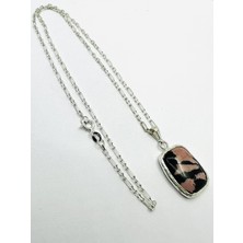 Ayla Gallery Jewelry 925 Ayar Gümüş Rodonit Doğaltaş Elyapı Kolye