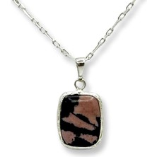 Ayla Gallery Jewelry 925 Ayar Gümüş Rodonit Doğaltaş Elyapı Kolye