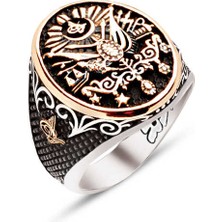 Amberkan Gümüş Osmanlı Armalı Kenarları Tuğralı Yüzük