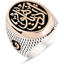 Amberkan Gümüş Üstü Edep Yahu İşlemeli ve Yanları Vav Motifli Yüzük