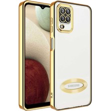 CoverZone Galaxy A12 ile Uyumlu Kılıf Kamera Korumalı Logo Gösteren Colored Z-Omega Gold