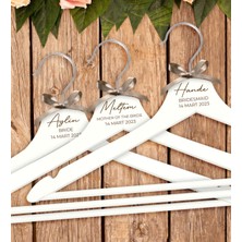 Bk Gift Kişiye Özel Bride Konseptli Ahşap 3’lü Düğün Elbise Askısı, Gelinlik Askısı, Damat Askısı, Düğün Hediyesi, Yetişkin Kıyafet Askısı
