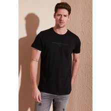 Buratti Yazı Baskılı Bisiklet Yaka  Pamuk Slim Fit Basic T Shirt Erkek T Shirt 541TACTICAL