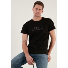 Buratti Yazı Baskılı Bisiklet Yaka  Pamuk Slim Fit T Shirt Erkek T Shirt 541NATURE
