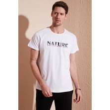 Buratti Yazı Baskılı Bisiklet Yaka  Pamuk Slim Fit T Shirt Erkek T Shirt 541NATURE