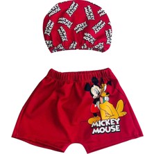 Rs Ramuni Erkek Çocuk Mayo Mickey Mouse Kırmızı Dijital Baskılı Bez Boneli Şort Deniz Havuz Mayosu