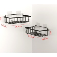 Tekno-tel Yapışkanlı Kancalı Banyo Rafı Mat Siyah Modern Tasarım 2 Adet