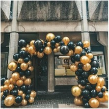 Balonevi 12 İnç Metalik Gold ve Pastel Siyah Parti Balonu 50 Adet + 5 m Balon Zinciri