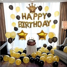 Çıtı Pıtı Store Doğum Günü Altın, Siyah Balonlar Taçlı Balon