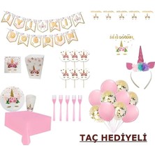 Çıtı Pıtı Store Çiçekli Unicorn Unicorn Taç Hediyeli Set 8 Kişilik