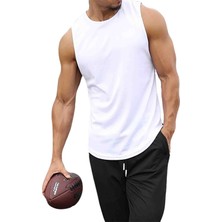 Bluu Bs Kolsuz Sporcu Tshirt Beyaz Erkek İçin Rahat Kesim Nefes Alabilir Kumaş