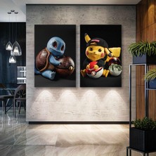 SML Tablo Pokemon Lüks Poketopu Squirtle Charmender Pikaçu Çizgi Film Karakteri Kanvas Tablo