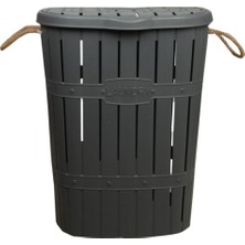 Kastamonu Plastik Antrasit Ahşap Görünümlü Halatlı Kirli Sepeti Halatlı Beyaz