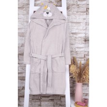 Baveno %100 Pamuk Kapüşonlu Çiçekli Kedi Nakışlı Çocuk Bornoz