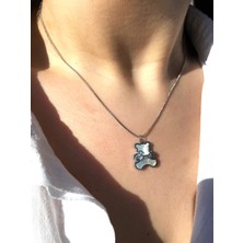 Sıne Accessory Gümüş Ayıcıklı Smile Yazılı Kararmaz Çelik Kolye