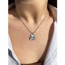 Sıne Accessory Gümüş Ayıcıklı Smile Yazılı Kararmaz Çelik Kolye