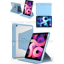 TEKNETSTORE Apple iPad 10.2 8. ve 9. Nesil 2020/2021 Kılıf Kalemlikli 360 Dönebilen Standlı Şeffaf Tablet Kılıfı