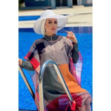 Marina Tesettür Mayo Üzerine Kare Desenli Kaftan Kimono Pareo P2107