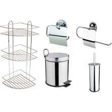 Renk Yapı Rüyası Krom 5lt Çöp Kovası + 2 Katlı Raf + Havluluk + Kağıtlık + Fırça 5 Takım Banyo Set