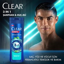Clear Men 3 in 1 Şampuan & Duş Jeli Ferahlatıcı Mentol Etkisi Saç Yüz Vücut İçin 350 ml