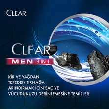 Clear Men 3 in 1 Şampuan & Duş Jeli Arındırıcı Kömür Saç Yüz Vücut İçin 350 ml