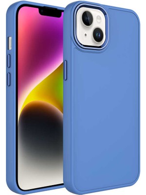 Kzy Apple iPhone 14 Plus Kapak Renkli Metal Kamera Çerçeveli First Class Içi Kadife Lasnman Kılıf - Petrol Mavisi
