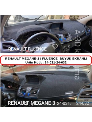 A-3DKORUMA Renault Megane 3 / Fluence Büyük Ekranlı Torpido  Koruması / Halısı / Örtüsü
