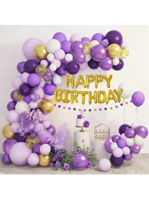 Bkmc Mor Altın Balon Çelenk Kemer Kiti Doğum Günü Partisi Dekoru