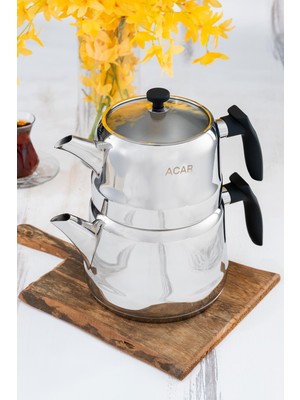 Acar Alegra Aile Boy Çaydanlık Takımı Paslanmaz Çelik Malzeme 1350 ml ve 2500 ml Kapasite