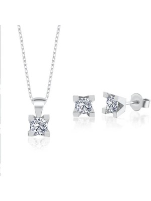 Unique Shine 2.25 Karat Mia Zirconia Benzersiz Zerafet Ikili Tektaş Gümüş Set