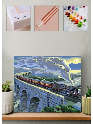 Carmen Sayılarla Boyama Seti Kara Tren 40x50 cm 24 Adet Akrilik Boya ve 3 Fırça ile