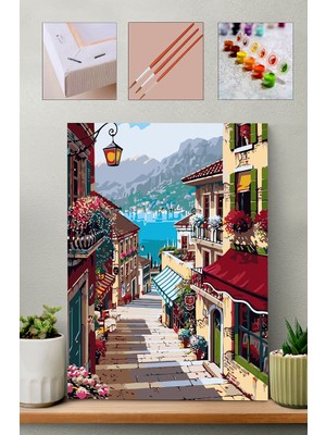 Carmen Sayılarla Boyama Seti Liman 40x50 cm Pamuklu Tuval ve Akrilik Boya Fırçaları ile