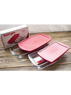 Paşabahçe Borcam Kırmızı Pls Dikdörtgen Fırın Tepsi Ve Saklama Kabı 2 Si Birlikte 59864 -59006 5912