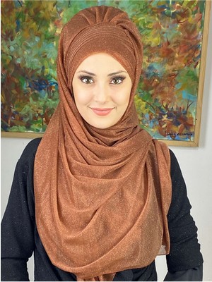Butik Ambar Saray Model Bakır Simli Yan Drapeli Şal