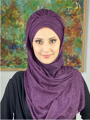 Butik Ambar Saray Model Mor Simli Yan Drapeli Şal