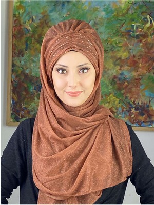 Butik Ambar Sultan Model Bakır Simli Şifon Büzgülü Şal