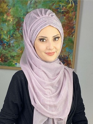 Butik Ambar Sultan Model Lila Simli Şifon Büzgülü Şal