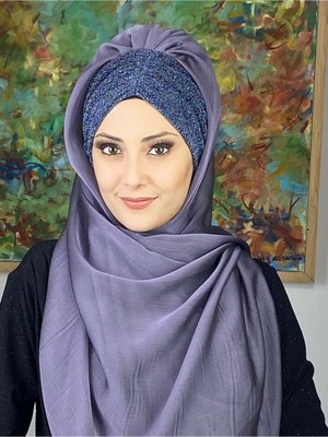 Butik Ambar Sultan Model Lila Fransız Şifon Büzgülü Şal