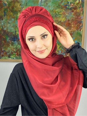 Butik Ambar Top Kapı Model Kırmızı Büzgülü Şal
